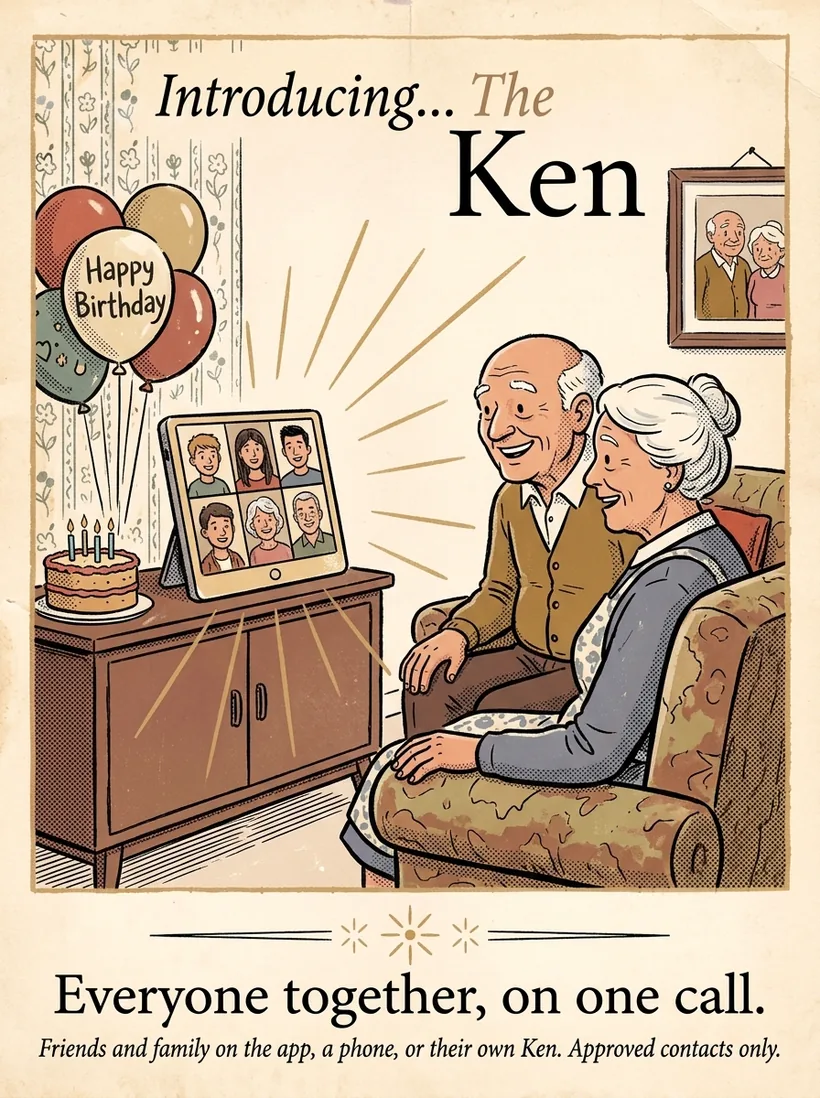 Vintage poster: everyone together on one call